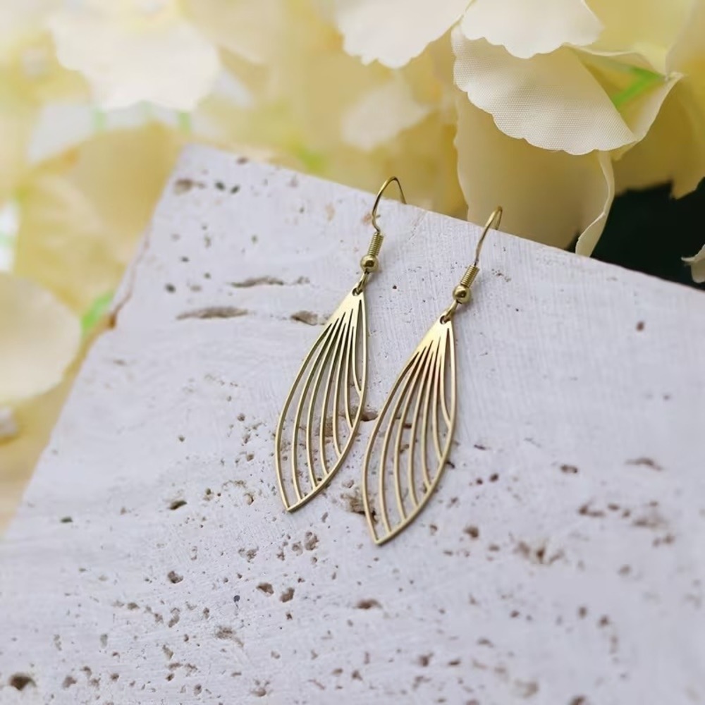 Gold Wing Dangle Earrings 304 Stainless Steel Boho Drop Geometric 2.2‎ Inch